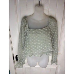 Altar’d state Sage Green cropped Blouse M Ruffles Balloon Sleeve